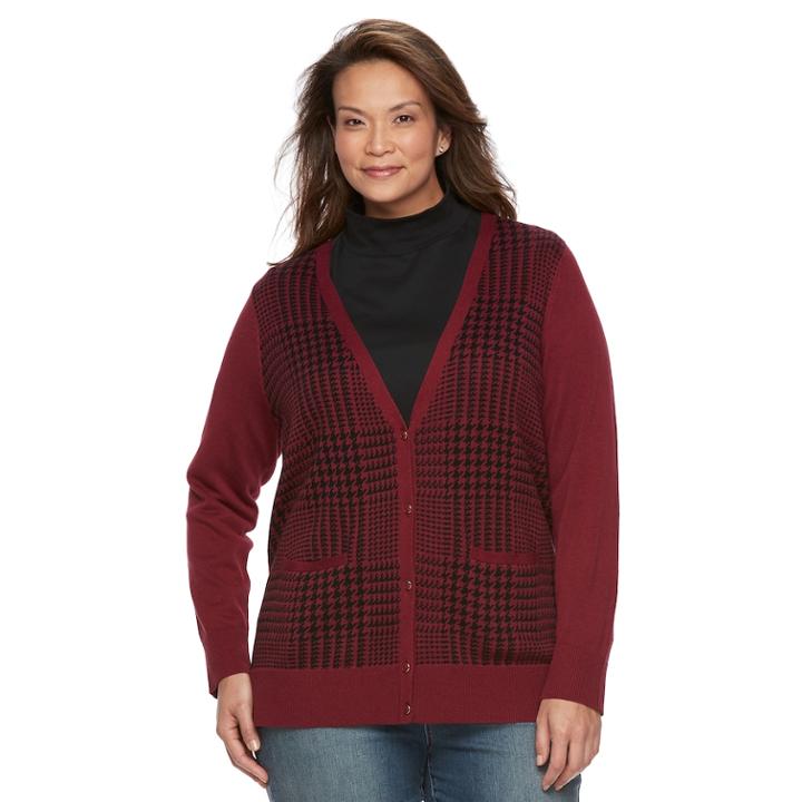 Plus Size Croft & Barrow&reg; Button Front Long Sleeve Cardigan, Women's, Size: 1xl, Dark Red