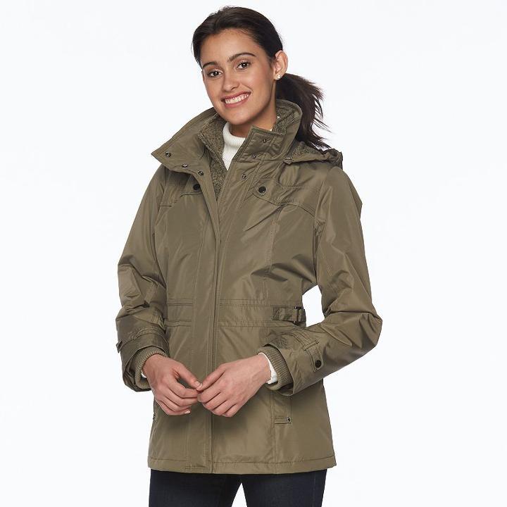 Women's D.e.t.a.i.l.s Hooded Anorak Jacket, Size: Large, Dark Green