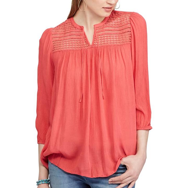 Women's Chaps Lace-yoke Peasant Top, Size: Medium, Red