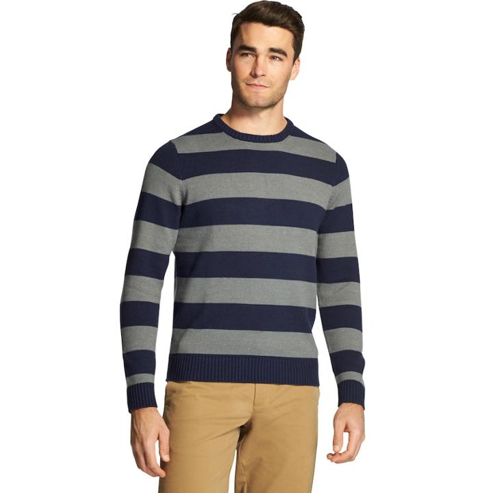 Men's Izod Newport Classic-fit Rugby-striped Crewneck Sweater, Size: Small, Dark Grey
