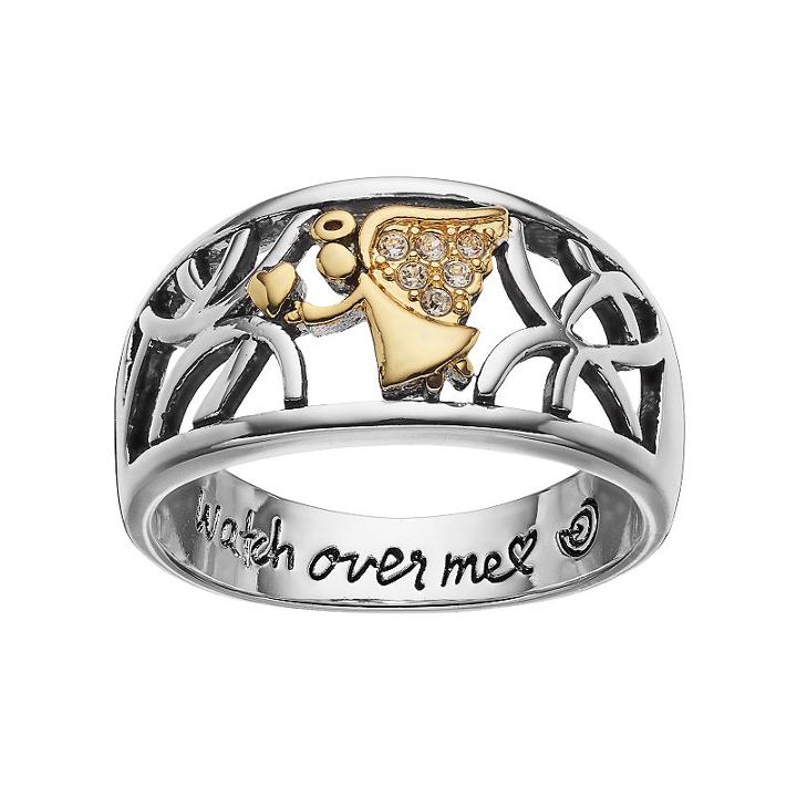 Love This Life Two Tone Silver Plated Crystal Angel Ring, Women's, Size: 8, Grey