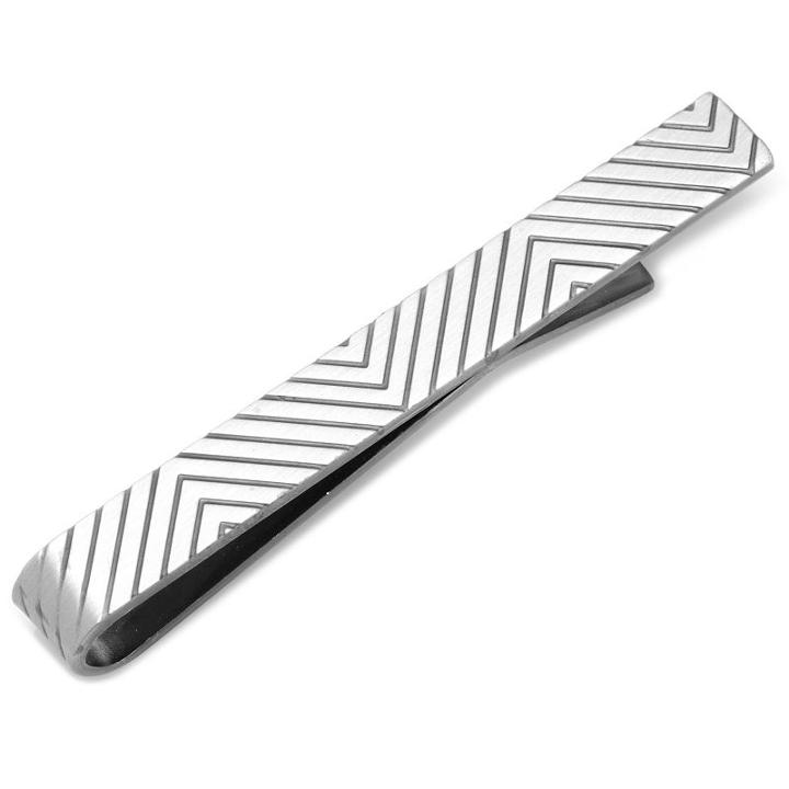 Etched Chevron Tie Bar, Men's, Silver