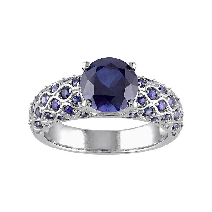 Lab-created Sapphire 10k White Gold Scalloped Ring, Women's, Size: 8, Blue