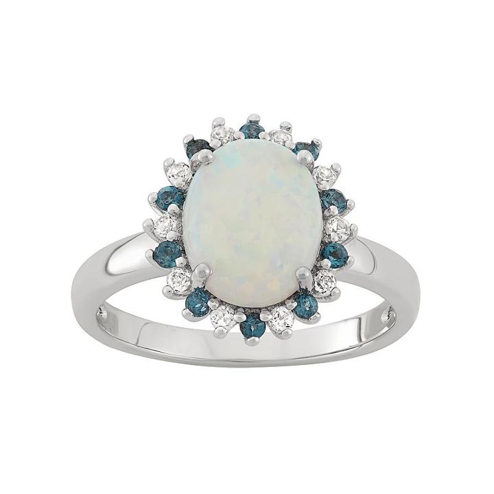 Lab-created Opal & Gemstone Sterling Silver Ring, Women's, Size: 6, Blue