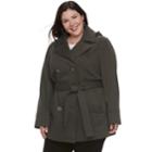 Plus Size D.e.t.a.i.l.s Hooded Double-breasted Fleece Jacket, Women's, Size: 3xl, Med Green