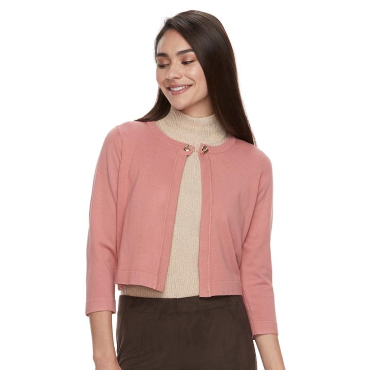 Women's Nina Leonard Eyelet-chain Open Front Bolero, Size: Xl, Dark Pink