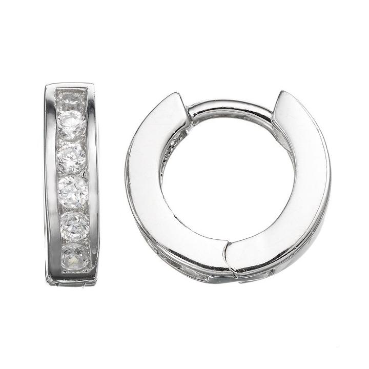 Charming Girl Sterling Silver Cubic Zirconia Hoop Earrings - Made With Swarovski Zirconia - Kids, White