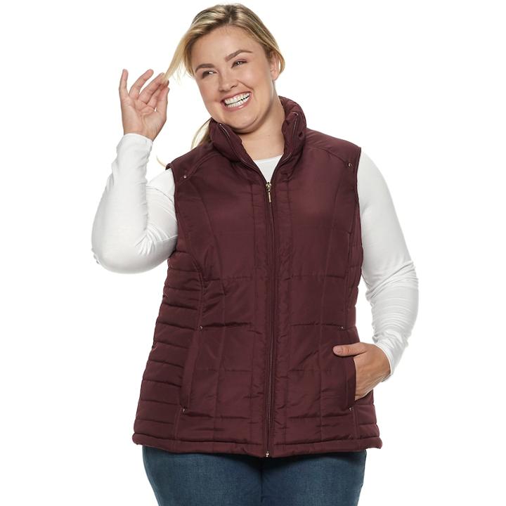 Plus Size Weathercast Quilted Puffer Vest, Women's, Size: 3xl, Red