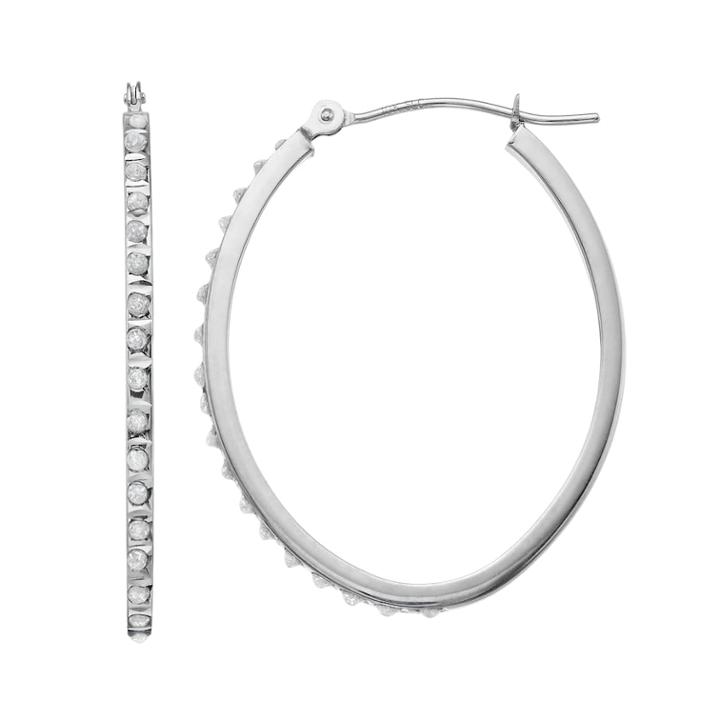 Diamond Fascination 10k White Gold Diamond Accent Oval Hoop Earrings, Women's