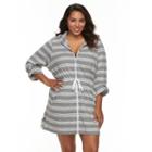 Plus Size Apt. 9&reg; Hooded Striped Zip-front Cover-up, Women's, Size: 2xl, Grey Other