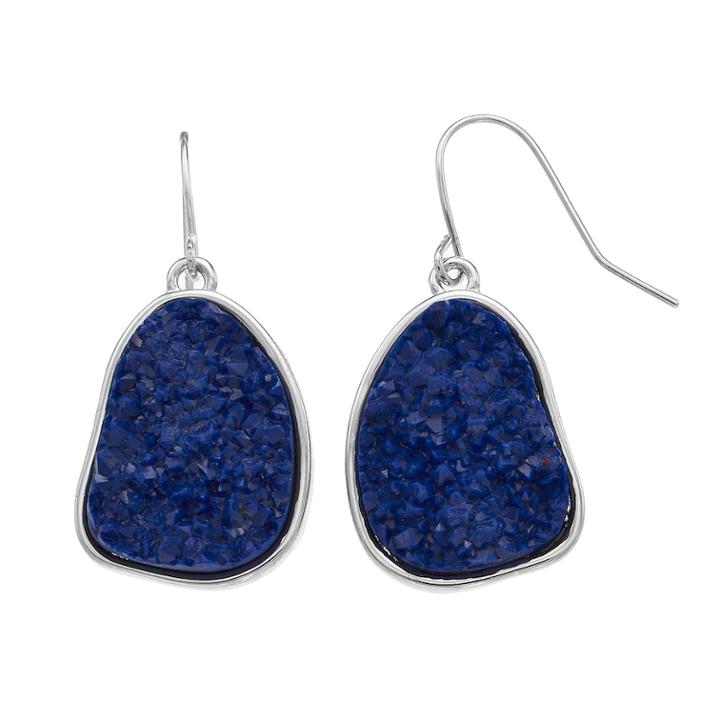 Chaps Simulated Drusy Oblong Nickel Free Drop Earrings, Women's, Navy