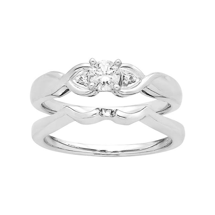 14k White Gold 1/4 Carat T.w. Igl Certified Diamond 3-stone Engagement Ring Set, Women's, Size: 5.50