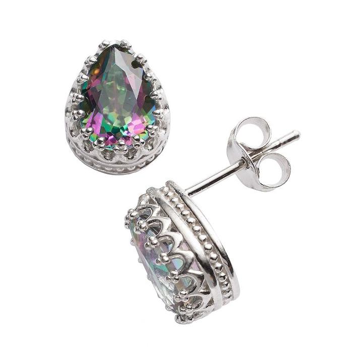 Sterling Silver Rainbow Quartz Crown Stud Earrings, Women's, Multicolor