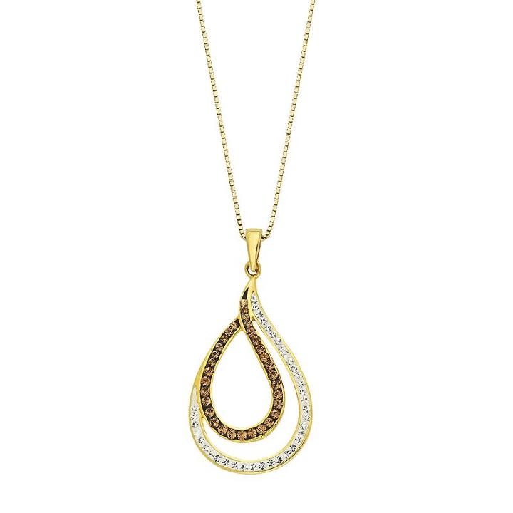 Champagne Brilliance Sterling Silver Crystal Double Teardrop Pendant, Women's, Size: 18, Brown