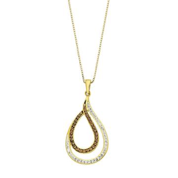 Champagne Brilliance Sterling Silver Crystal Double Teardrop Pendant, Women's, Size: 18, Brown