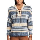 Women's Chaps Striped Lace-up Sweater, Size: Small, Brown