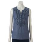 Women's Croft & Barrow&reg; Embroidered Henley Tank, Size: Small, Blue Other