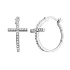 Sterling Silver Cubic Zirconia Cross Hoop Earrings, Women's, White