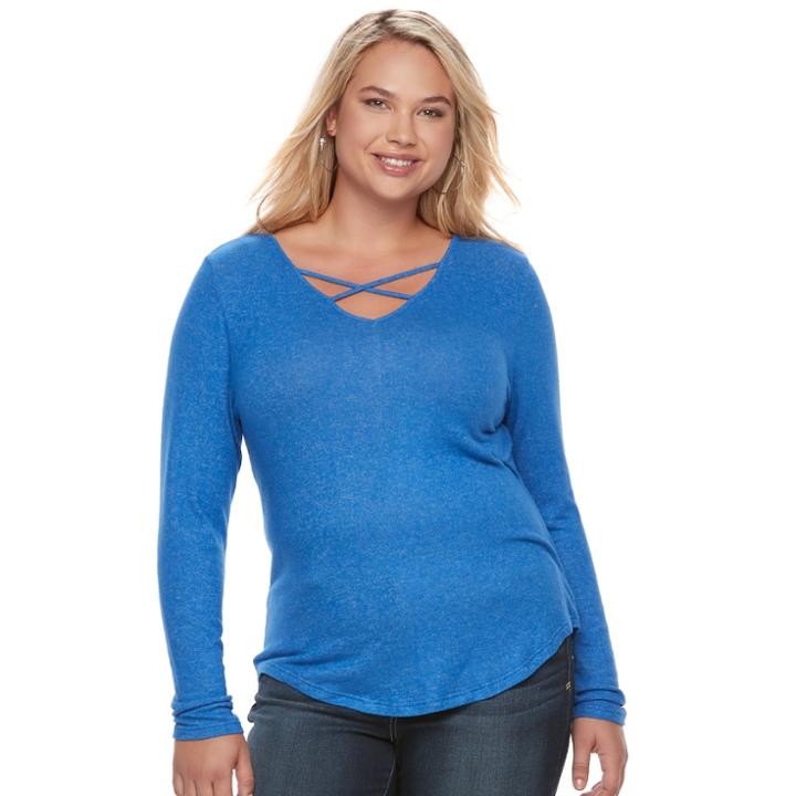 Juniors' Plus Size So&reg; Crisscross Top, Teens, Size: 3xl, Blue (navy)