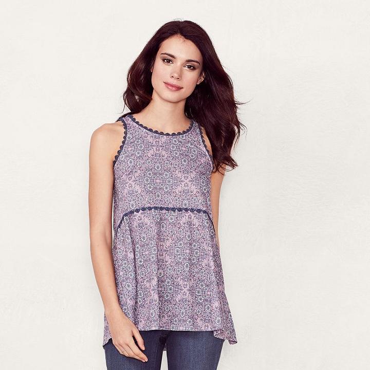 Women's Lc Lauren Conrad Crochet Peplum Tank, Size: Xl, Grey