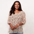 Plus Size Lc Lauren Conrad Printed Chiffon Peasant Top, Women's, Size: 3xl, White