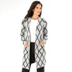 Women's Ab Studio Geometric Long Cardigan, Size: Regular, Ovrfl Oth