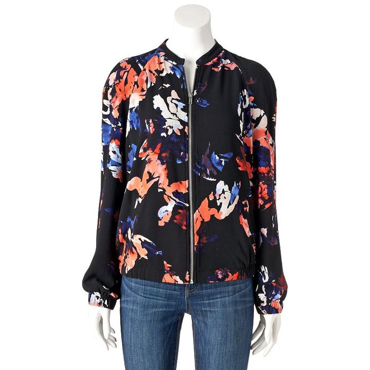 Women's Apt. 9&reg; Abstract Bomber Jacket, Size: Large, Black