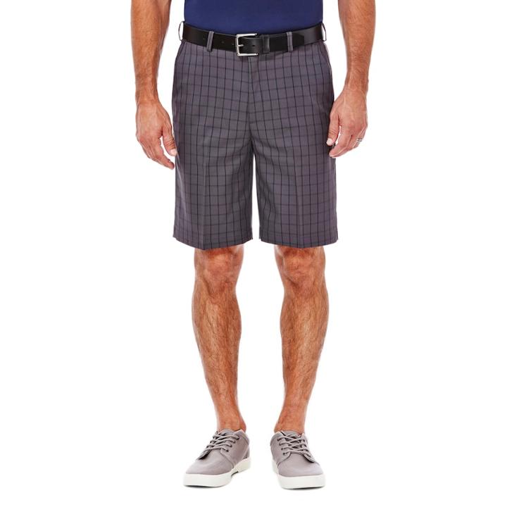 Men's Haggar&reg; Cool 18&reg; Pro Straight-fit Windowpane Stretch Flat-front Shorts, Size: 34, Grey