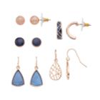 Rose Gold Tone Nickel Free Blue Stud, Semi Hoop & Drop Earring Set, Women's
