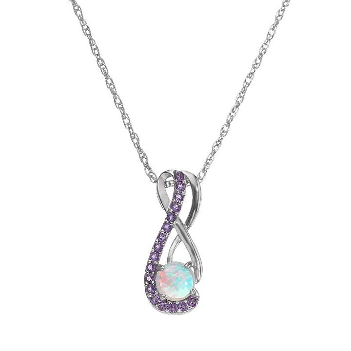 Lab-created Opal And Amethyst Sterling Silver Twist Pendant Necklace, Women's, Size: 18, Purple