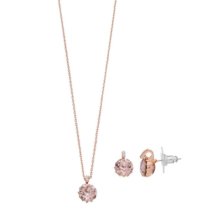 Brilliance Rose Gold Tone Pendant & Stud Earring Set With Swarovski Crystals, Women's, Pink