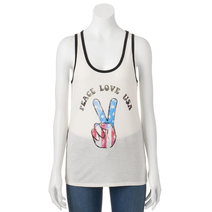 Juniors' The Print Shop Peace Love Usa Graphic Tank, Girl's, Size: Medium, White Oth