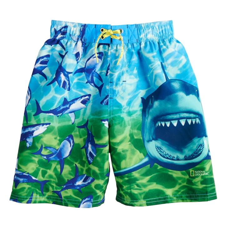Boys 4-7 National Geographic Sharks & Fish Swim Trunks, Size: 5-6, Multi
