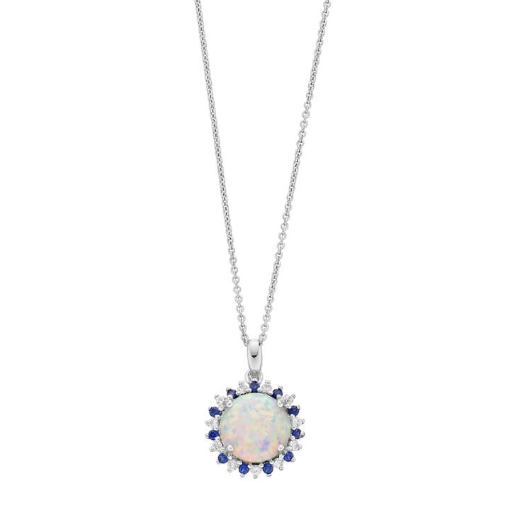 Sterling Silver Lab-created Opal & Lab-created Sapphire Circle Pendant, Women's, White