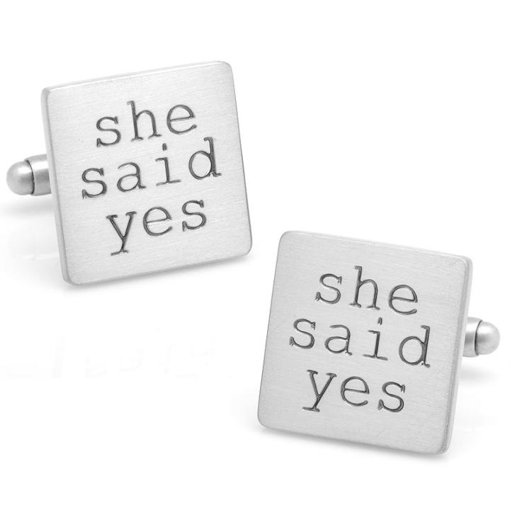 Wedding Series She Said Yes Cuff Links, Men's, Silver