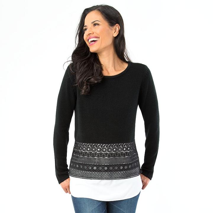 Women's Ab Studio Crochet Mock-layer Top, Size: Medium, Ovrfl Oth