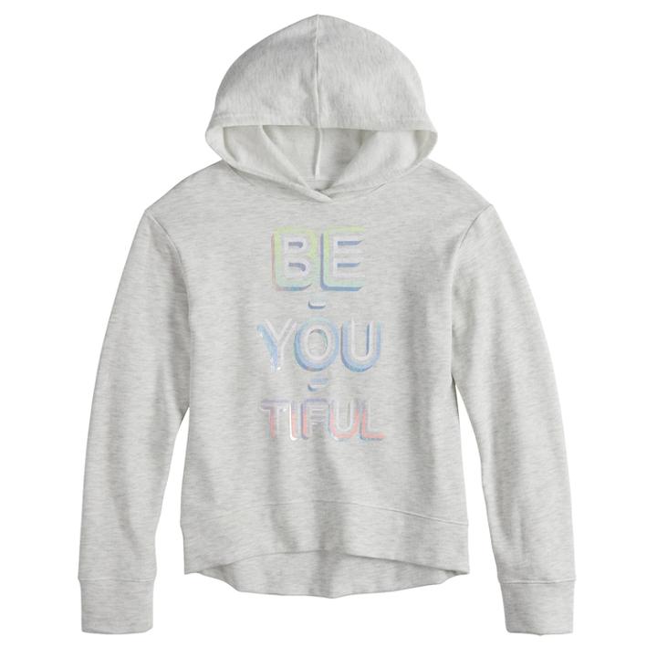 Girls 7-16 & Plus Size So&reg; Fleece Pullover Graphic Hoodie, Size: 10, Light Grey