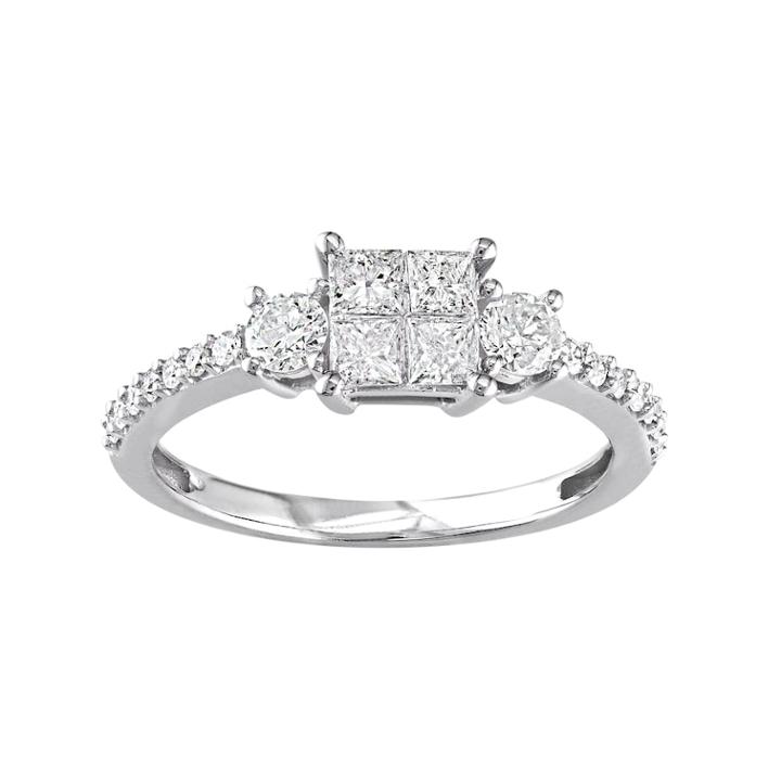 14k White Gold 3/4 Carat T.w. Diamond Square 3-stone Ring, Women's, Size: 7