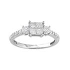 14k White Gold 3/4 Carat T.w. Diamond Square 3-stone Ring, Women's, Size: 7