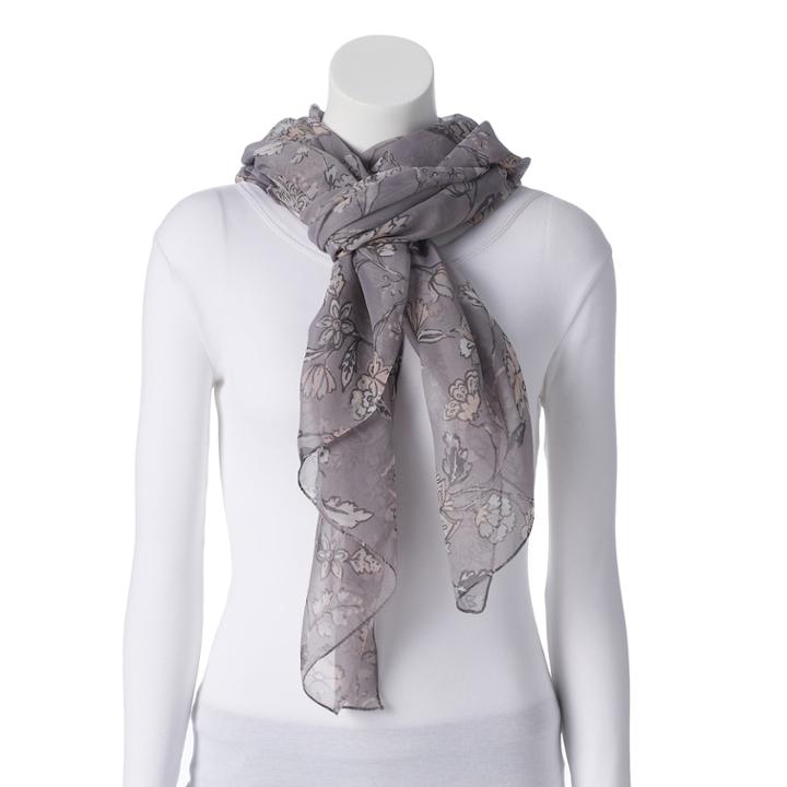Women's Lc Lauren Conrad Folk Blooms Oversized Wrap Scarf, Grey