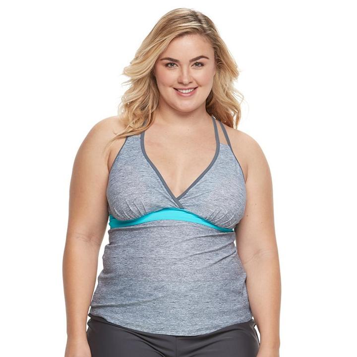 Plus Size Free Country Space-dye Strappy-back Tankini Top, Women's, Size: 2xl, Grey Other
