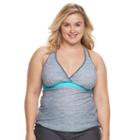 Plus Size Free Country Space-dye Strappy-back Tankini Top, Women's, Size: 2xl, Grey Other