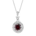 10k White Gold Garnet & 1/6 Carat T.w. Diamond Halo Pendant Necklace, Women's, Size: 18, Red