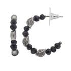 Napier Beaded Leaf Semi Hoop Earrings, Women's, Black