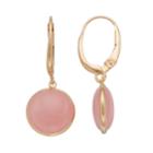 14k Gold Pink Quartz Round Bezel Leverback Drop Earrings, Women's