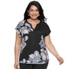 Plus Size Dana Buchman Geometric Placket Top, Women's, Size: 0x, Dark Blue