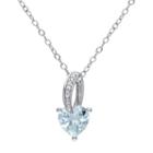 Sterling Silver Aquamarine & Diamond Accent Heart Pendant, Women's, Size: 18, Blue