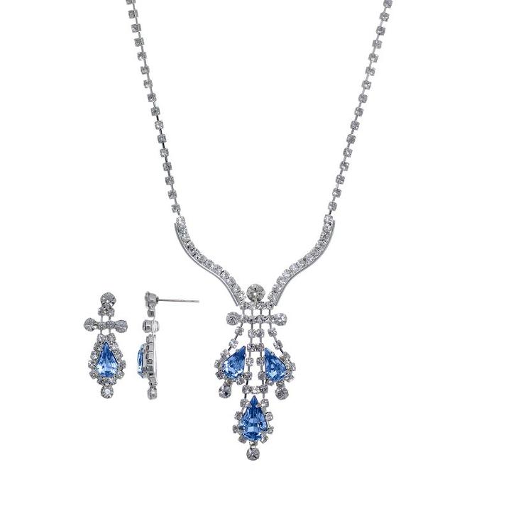 Crystal Allure Teardrop Necklace And Drop Earring Set, Girl's, Size: 18, Blue