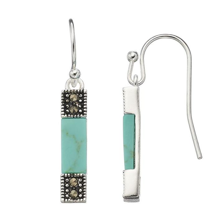 Silver Luxuries Simulated Turquoise & Marcasite Linear Earrings, Women's, Blue