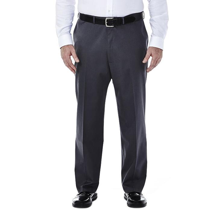 Big & Tall Haggar Premium Stretch No-iron Khaki Flat-front Pants, Men's, Size: 48x34, Dark Grey